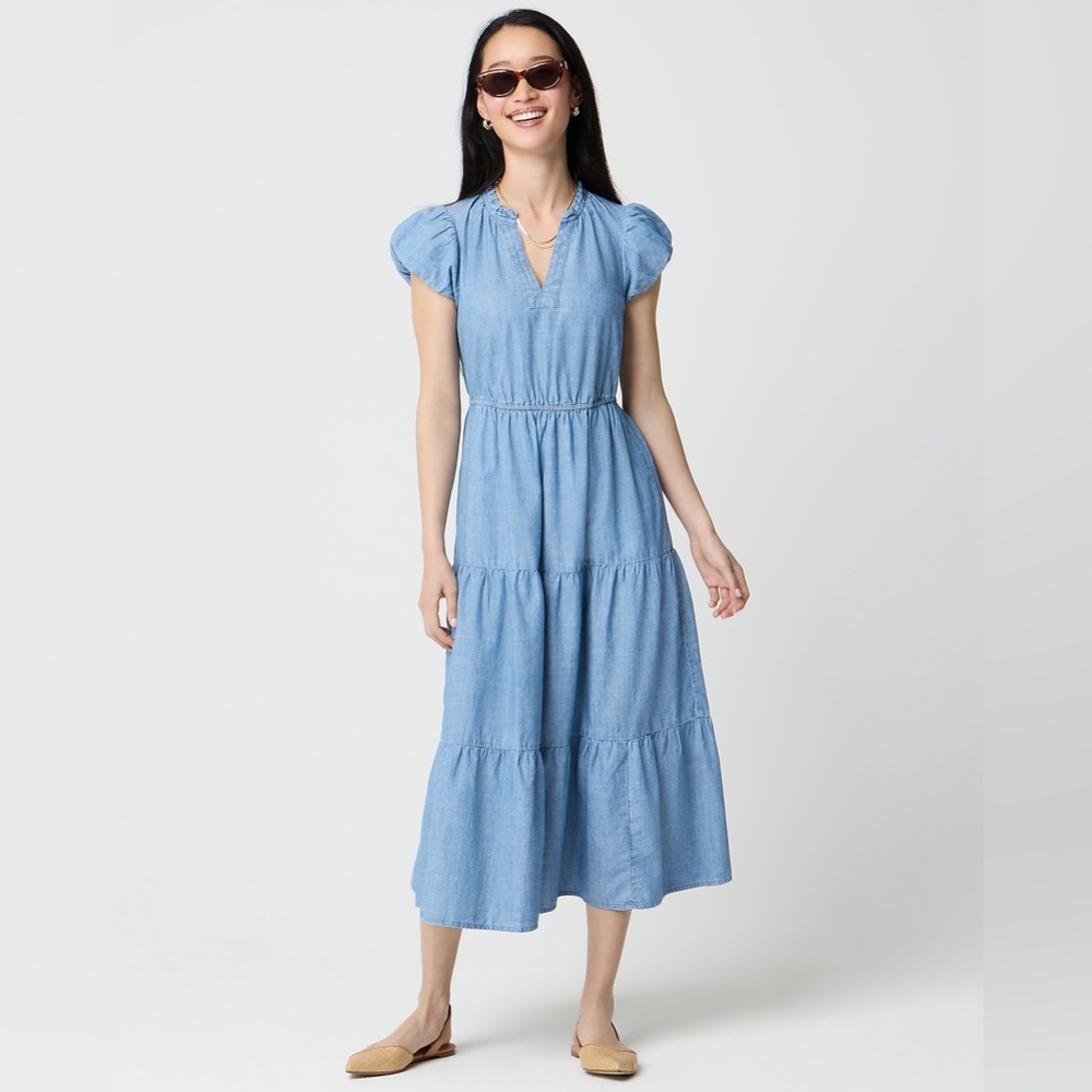NWT J.Crew Chambray Willa Midi Dress in Vista Blue Wash